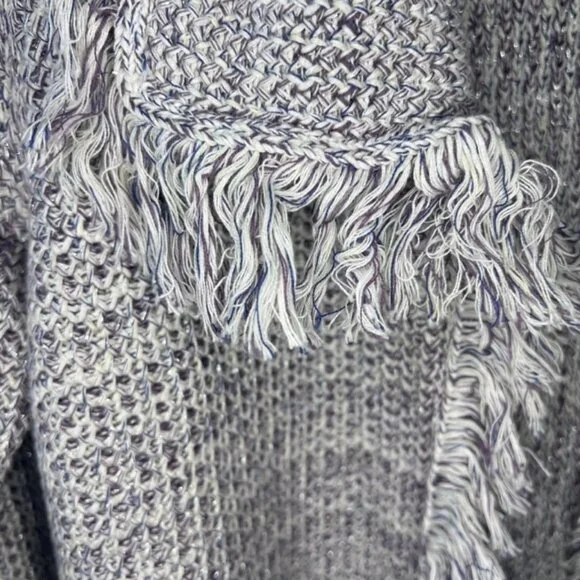 Chicos Structured Cardigan Sweater, marled yarn with FRINGE - Picture 4 of 6